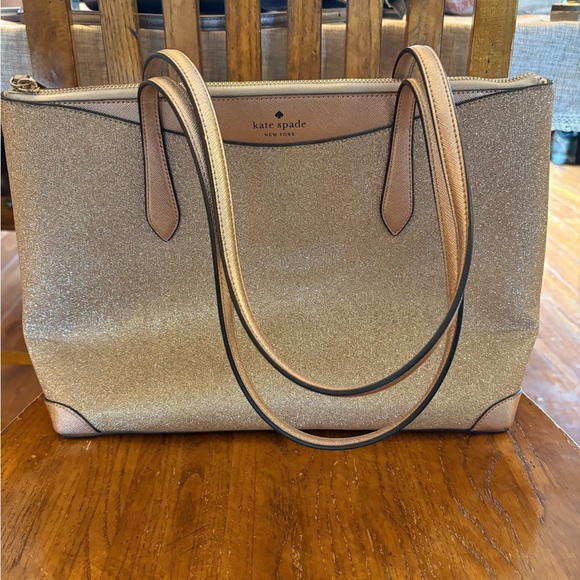 Kate Spade Lola Tinsel Shimmer Glitter Rose Gold Tote Bag - Picture 2 of 13